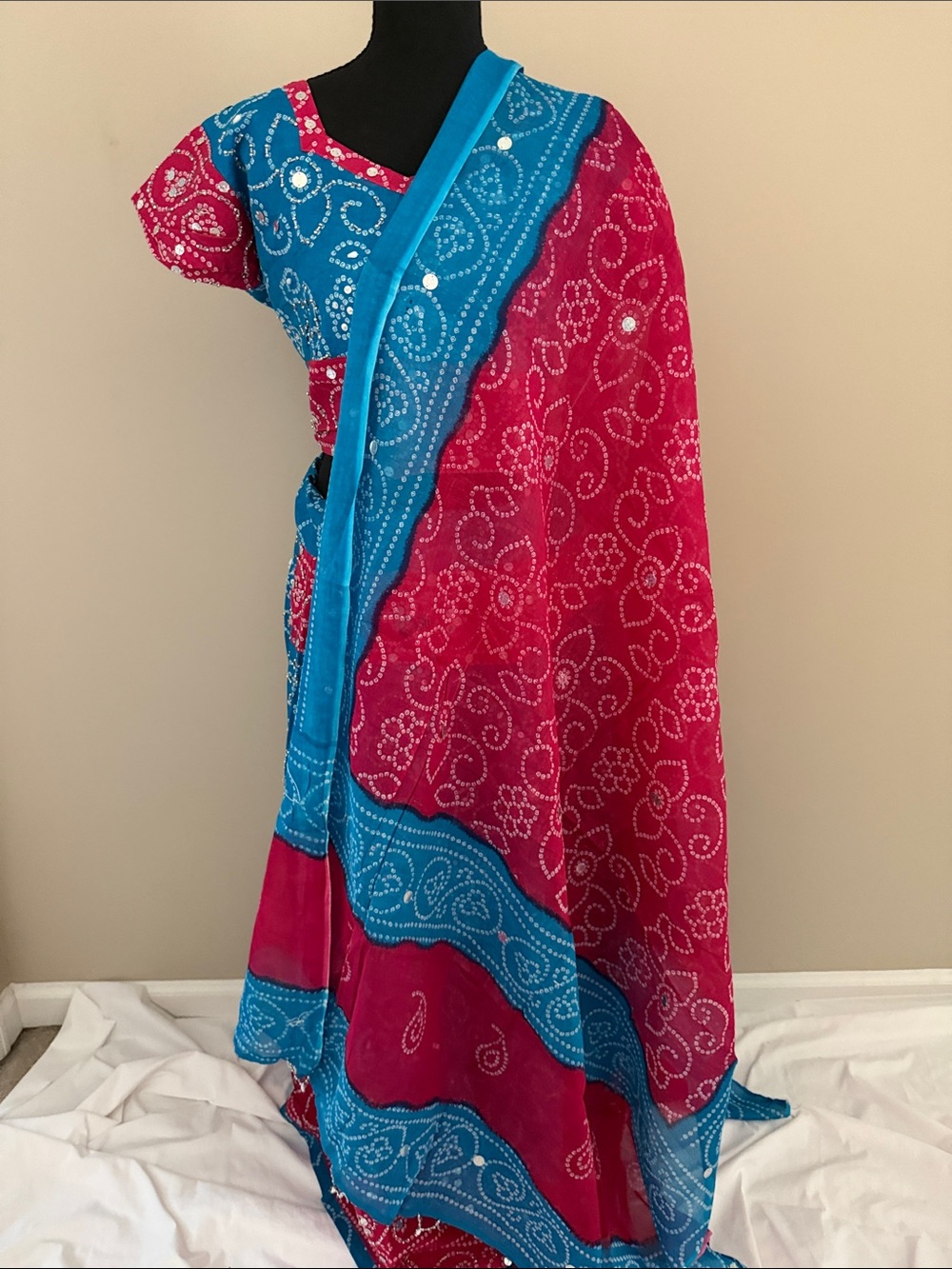 Women's Blue and Pink Bandhani Style Garba Navratri Outfit